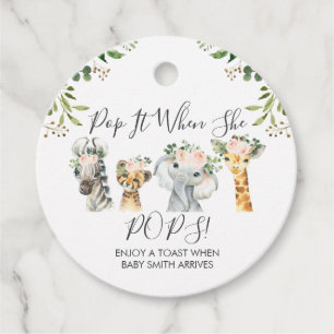 Girls Safari Animals Pop It Baby Shower Favor Tags