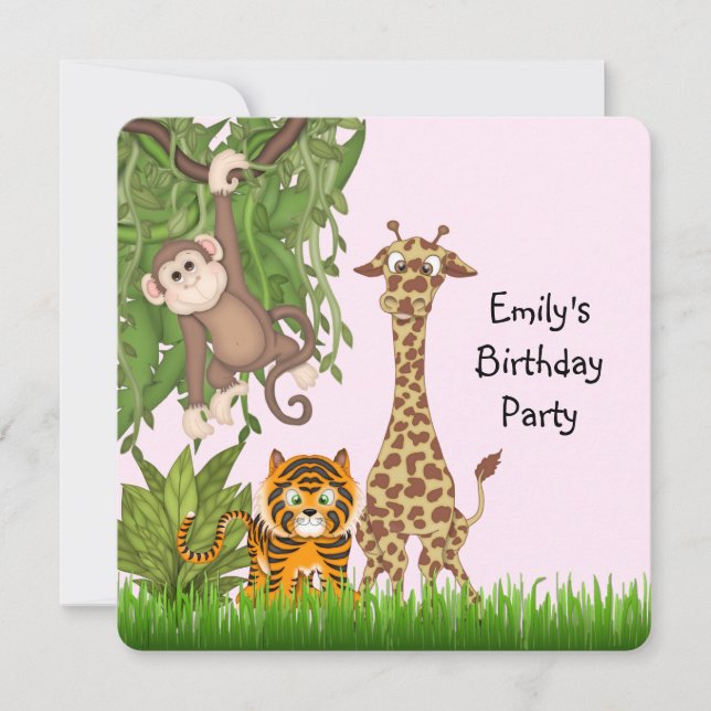 Girls Safari Birthday Party Invitation (Front)