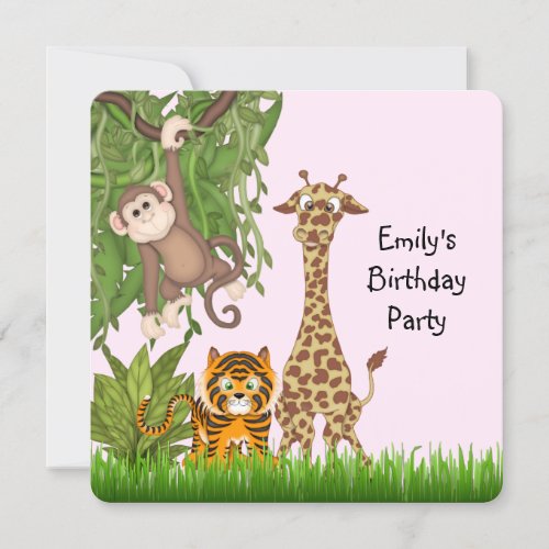 Girls Jungle Safari Birthday Party Invitations