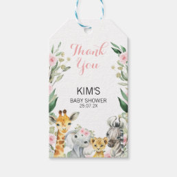 Girls Safari Floral Wreath Baby Shower Thank You  Gift Tags