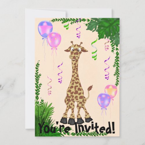 Girls Safari Giraffe Birthday Party Invitation