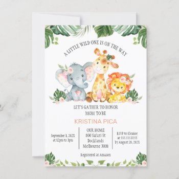 Girls Safari Greenery Baby Shower Invitation by figtreedesign at Zazzle