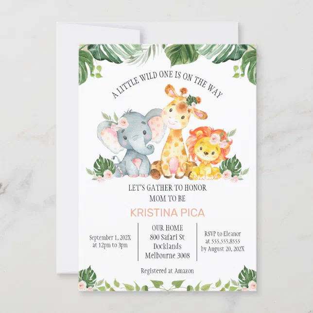 Girls Safari Greenery Baby Shower Invitation | Zazzle