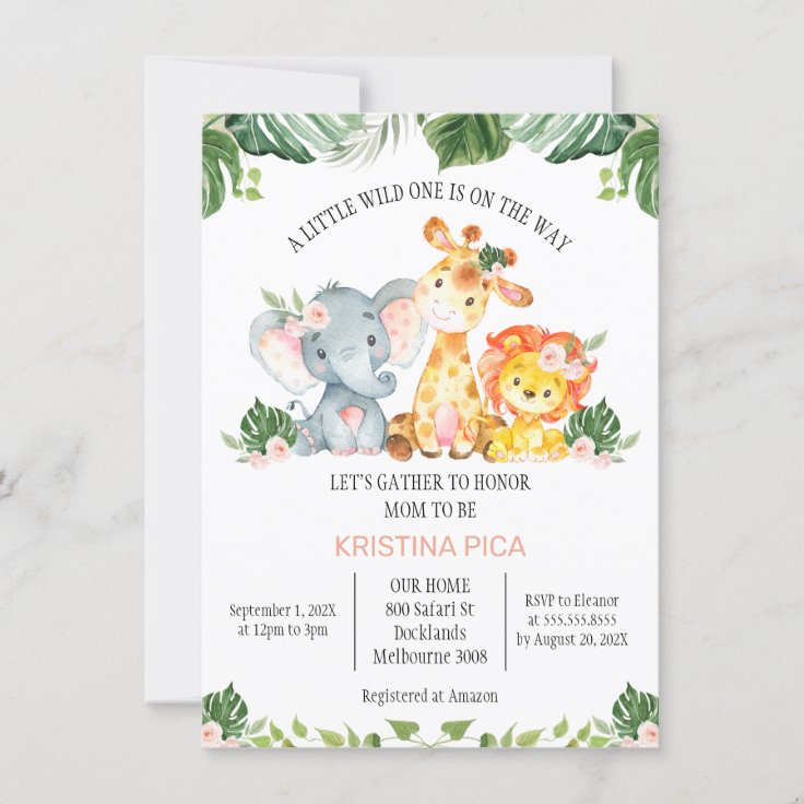 Girls Safari Greenery Baby Shower Invitation | Zazzle