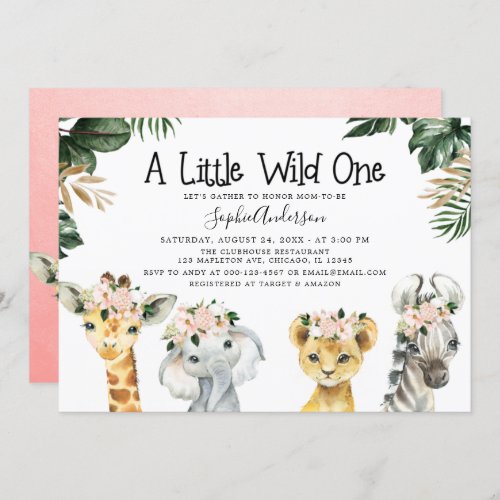 Girls Safari Jungle Animals Baby Shower Invitation