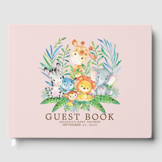 Girls Safari Jungle Baby Shower Guest Book (Front)
