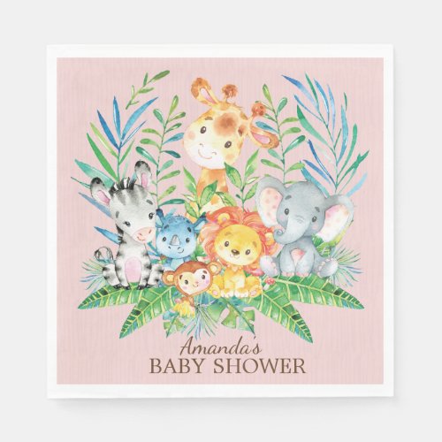 Girls Safari Jungle Baby Shower Paper Napkins