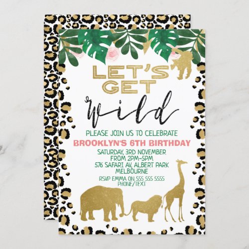 Girls Safari Lets Get Wild Birthday Invitation