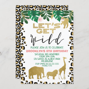 Girls Safari Let's Get Wild Birthday Invitation