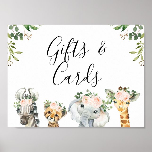 Girls Safari Pink Floral Baby Shower Sign (Front)