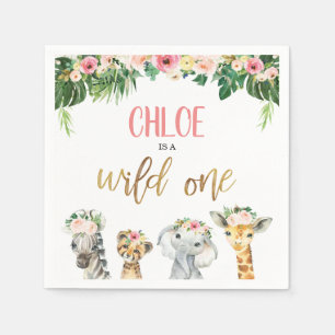 Girls safari themed wild one birthday napkin