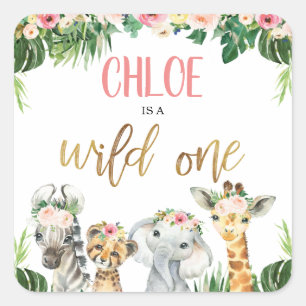 Girl's Safari Wild One First Birthday Sticker
