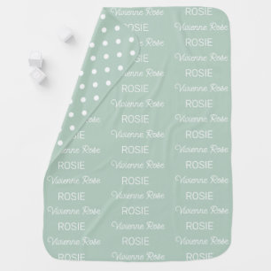 Girls Sage Green Personalized Script Name Baby Blanket