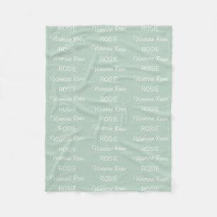 Girls Sage Green Personalized Script Name Fleece Blanket
