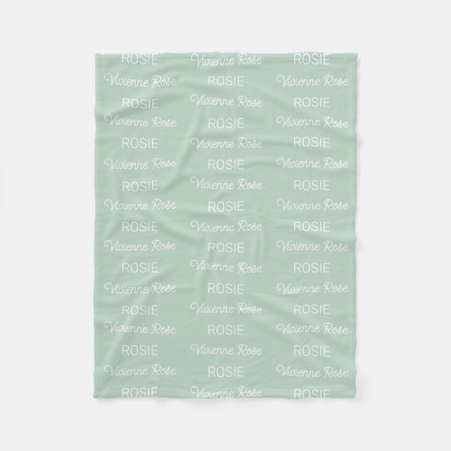 Girls Sage Green Personalized Script Name Fleece Blanket (Front)
