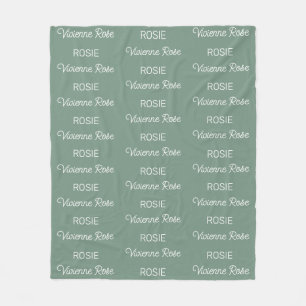 Girls Sage Green Personalized Script Name Fleece Blanket