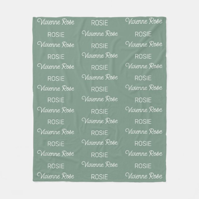 Girls Sage Green Personalized Script Name Fleece Blanket (Front)