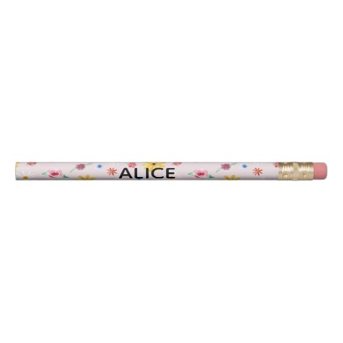 Girls School Flower Pattern with Name Kids Pencil