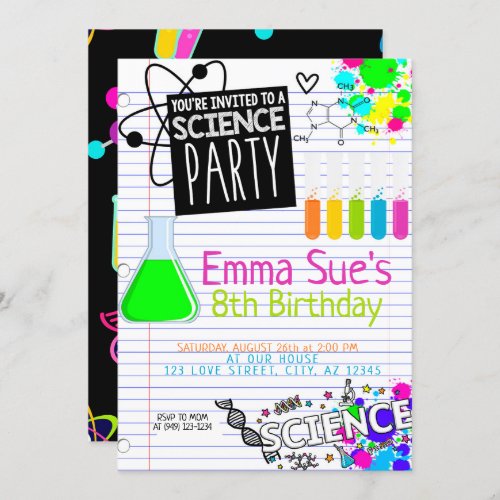 Girls Science Lab Scientist Party Birthday Invitation