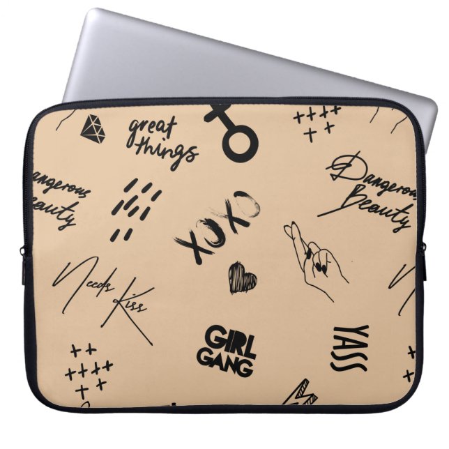 Girls seamless pattern with calligraphic slogan, h laptop sleeve (Front)