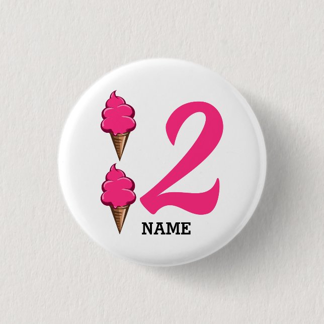 Girls Second Birthday Party Pink Ice Cream Pinback Button (Front)