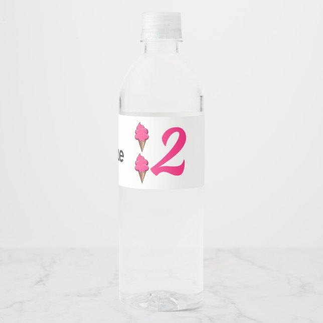 Girls Second Birthday Party Pink Ice Cream Water Bottle Label (Front)