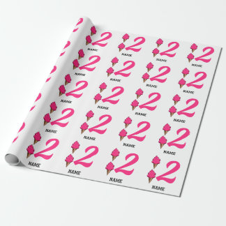 Girls Second Birthday Party Pink Ice Cream Wrapping Paper