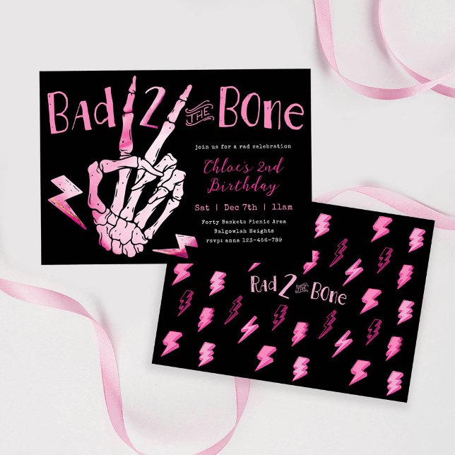 Girls Second Birthday, Pink Bad TWO the Bone   Invitation (Creator Uploaded)