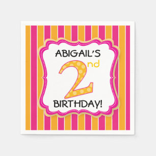 Girl's Second Birthday Pink Orange Stripes Napkins