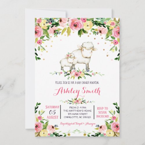 Girls sheep Baby Shower Invitations