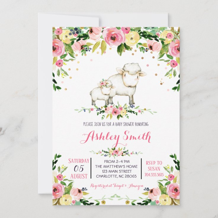 Girls sheep Baby Shower Invitations Zazzle