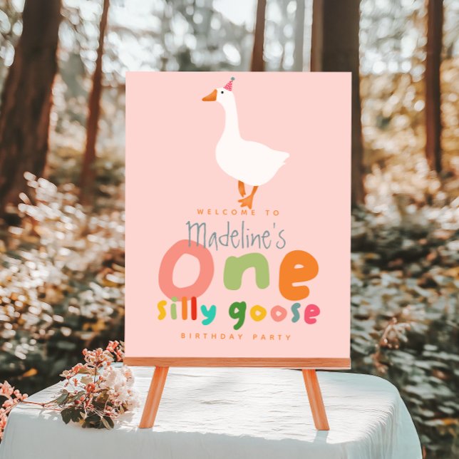 Girls Silly Goose 1st Birthday Pink Welcome Sign (Creator Uploaded)
