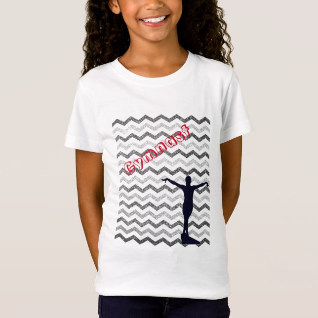 Girls Silver Chevron Gymnast Gymnastics T-Shirt (Front)