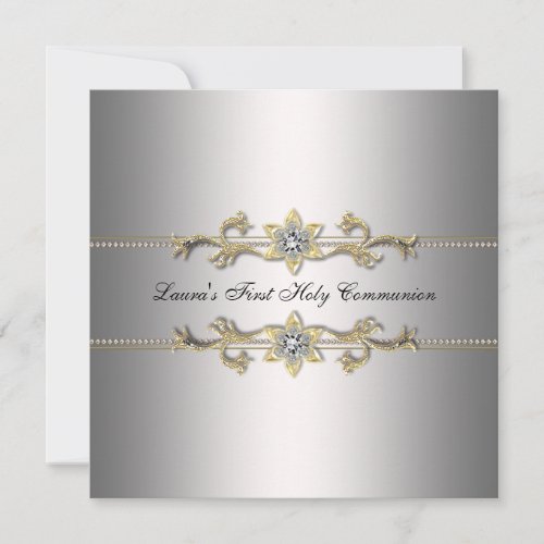 Girls Silver First Holy Communion Invitation