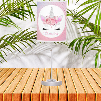 Girls Silver Pink Unicorn Fantasy Lamp by DoodlesGifts at Zazzle