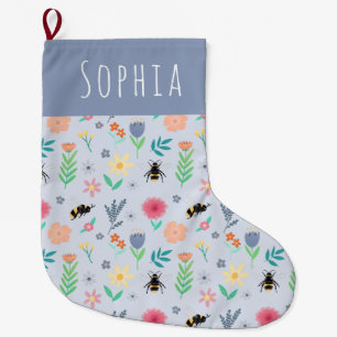 Girls Simple and Stylish Bee and Flower Large Christmas Stocking