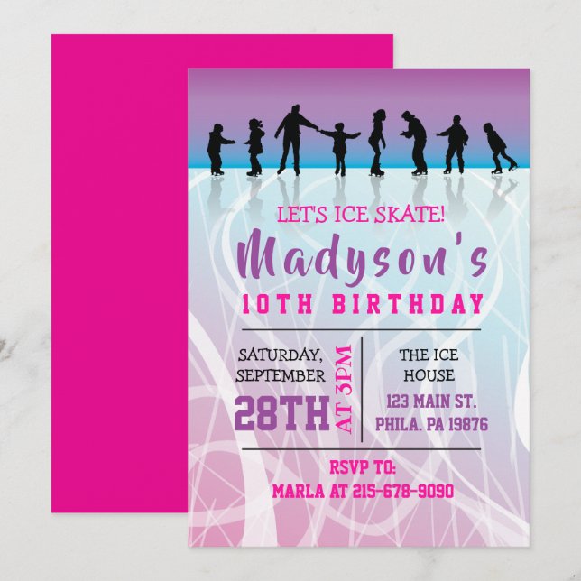 Girls Skate ICE SKATING birthday Party Invitation (Front/Back)