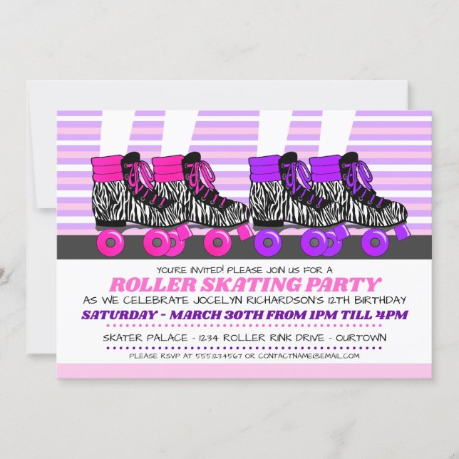 Girls Skate Party Birthday Invitations (Front)