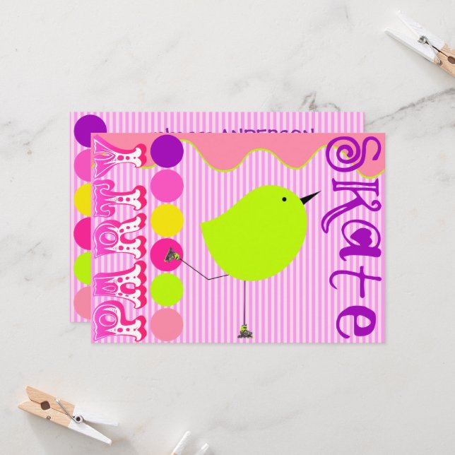 Girl's Skate Party Invitation Template (Front/Back In Situ)