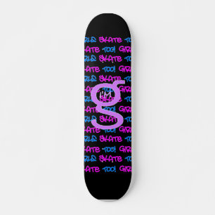 Girls Skate Too! - Black Skateboard -(pink & blue) Deck