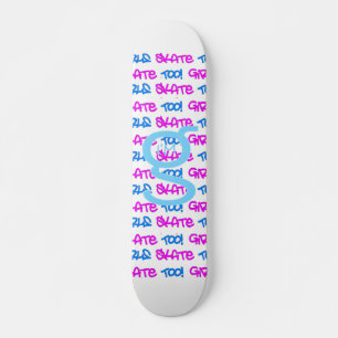 Girls Skate Too! - White Skateboard -(blue & pink)