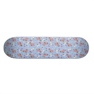 Girls Skateboard - pink flowers on baby blue