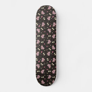 Girls Skateboard - pink flowers on dark brown Deck