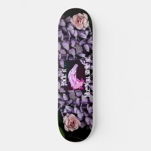 Girls skateboard with horse flowers