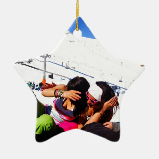 Girls Ski slope Ceramic Ornament