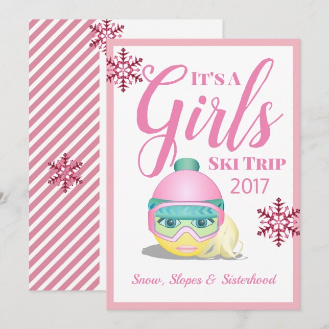 Girls Ski Trip Skiing Emoji Invitation (Front/Back)