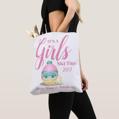 Girls Ski Trip Skiing Emoji Personalized Tote Bag