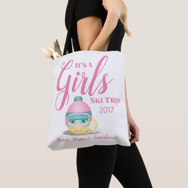 Girls Ski Trip Skiing Emoji Personalized Tote Bag (Close Up)