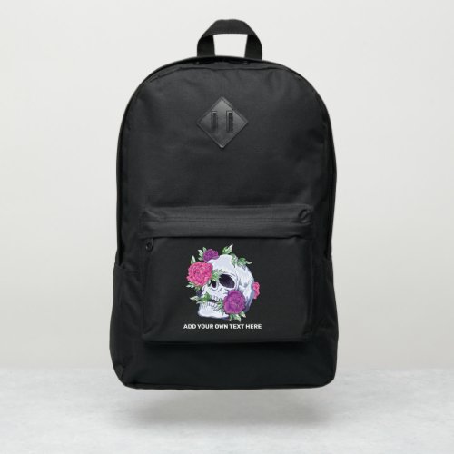 Girls SKULL Goth Flowers Pink ADD TEXT CUSTOMIZE Port Authority Backpack