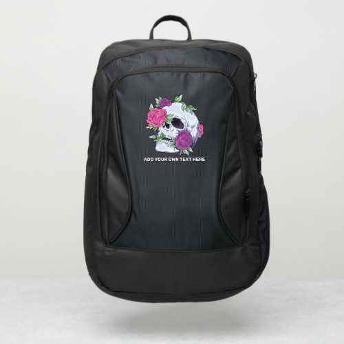 Girls SKULL Goth Flowers Pink ADD TEXT CUSTOMIZE Port Authority Backpack